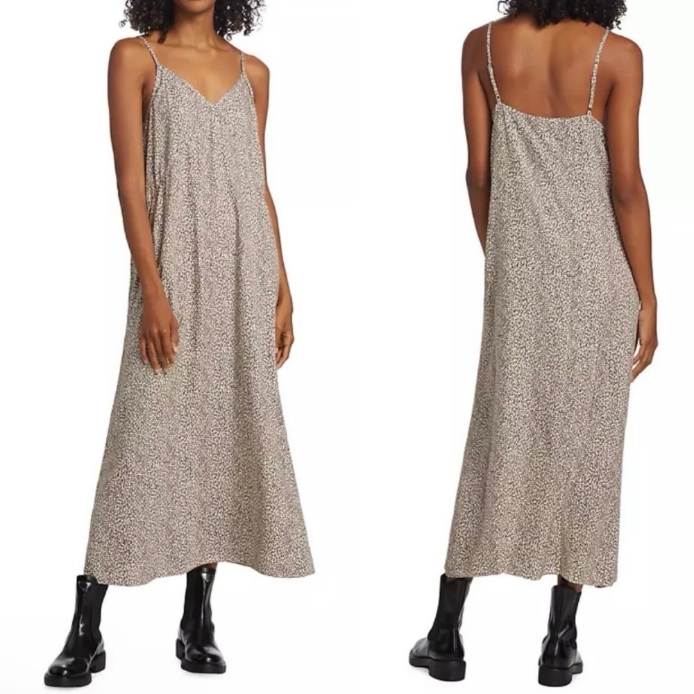 Jenni Kayne Women's Leopard Print Maxi Slip Dress Brown Small